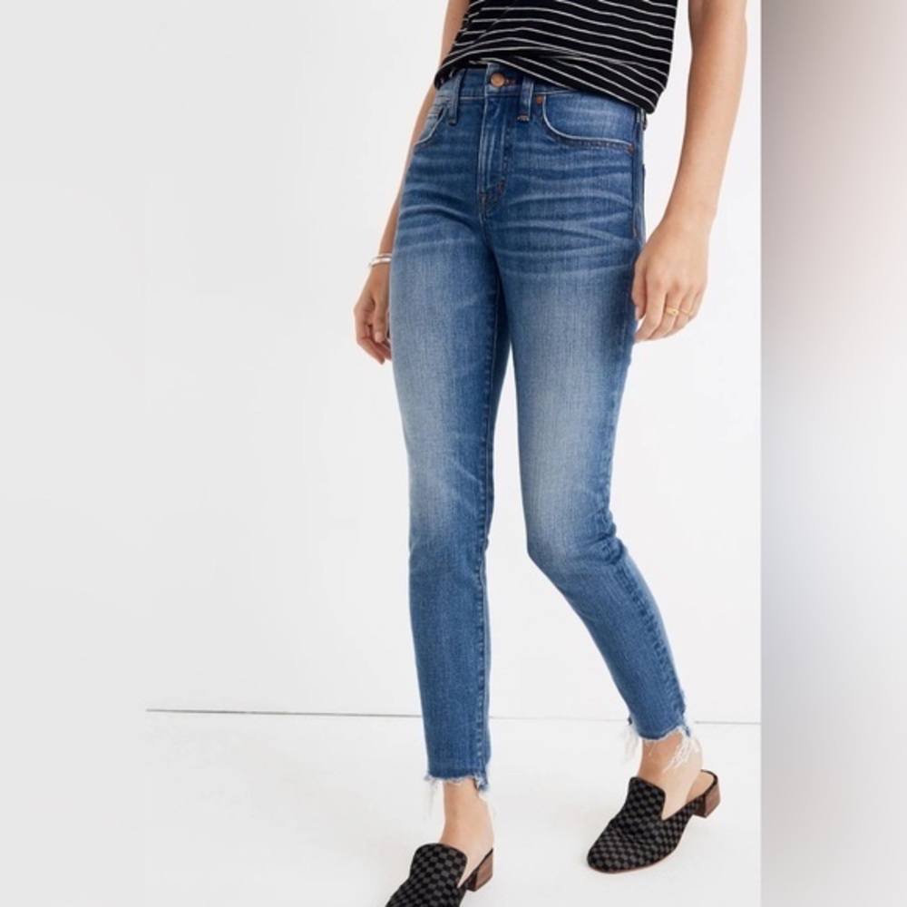 NEW MADEWELL 9” HIGH RISE Skinny Crop Jeans Destructed-Hem SZ 28